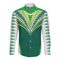 Personalised Polynesian Pride Cook Islands Rugby Long Sleeve Button Shirt No1 LT9 Unisex Green - Polynesian Pride