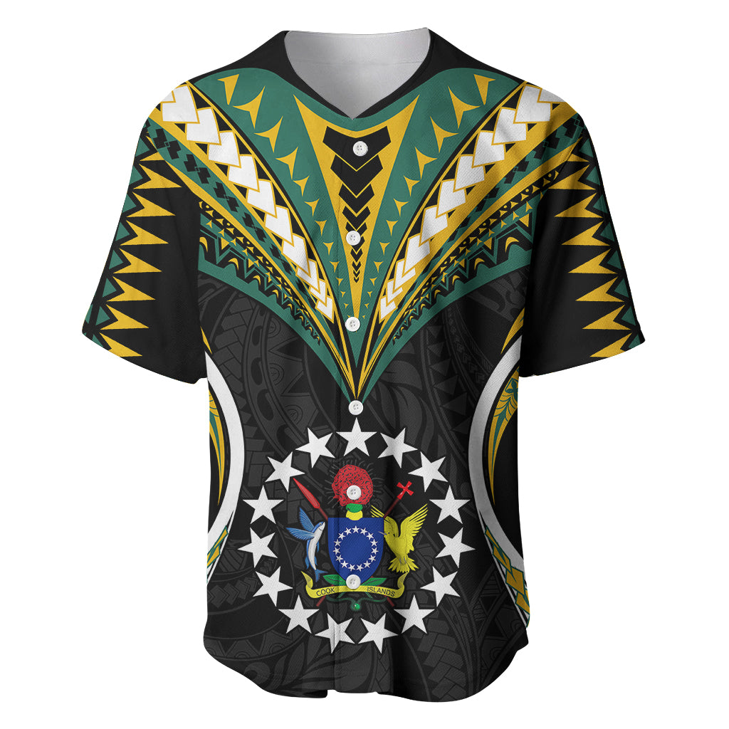 Polynesian Pride Cook Islands Baseball Jersey Tribal Wave Style LT9 Black - Polynesian Pride