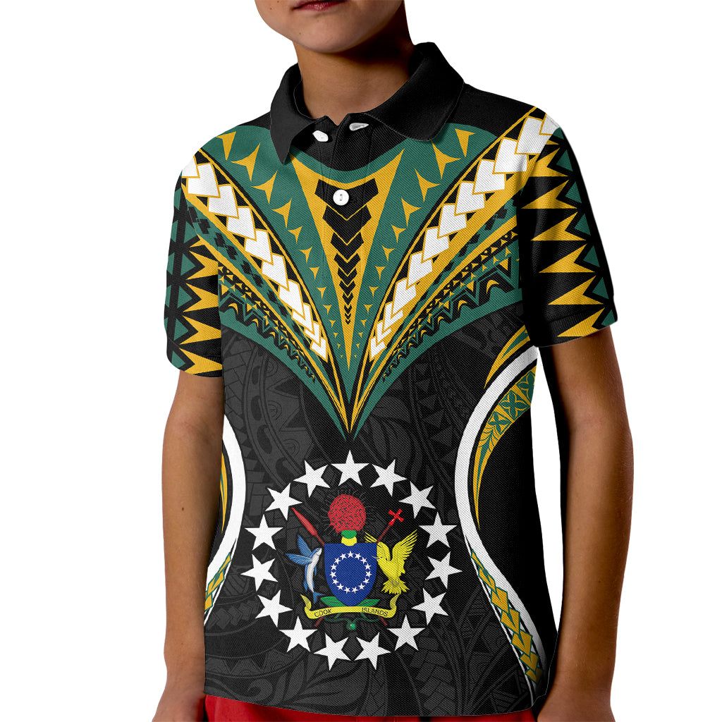 Polynesian Pride Cook Islands Kid Polo Shirt Tribal Wave Style LT9 Kid Black - Polynesian Pride