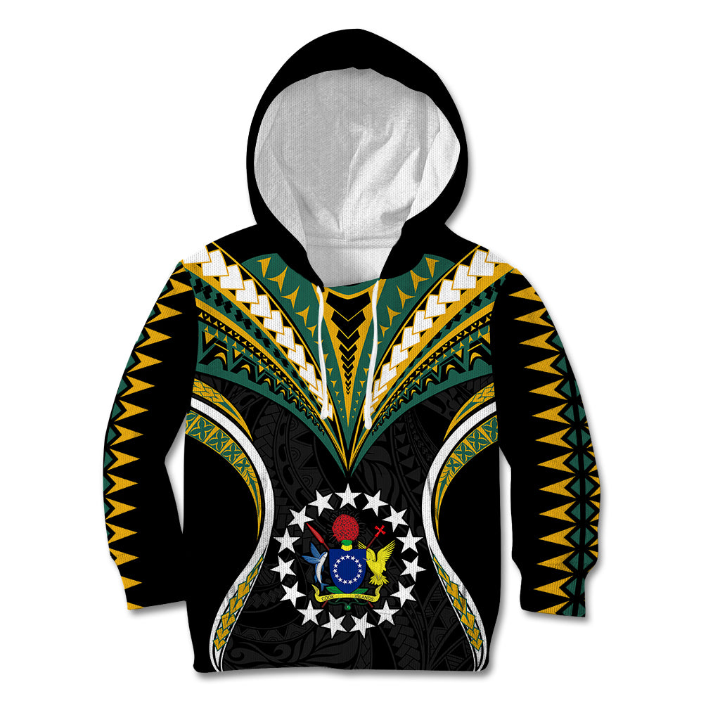 Personalised Polynesian Pride Cook Islands Kid Hoodie Tribal Wave Style LT9 Hoodie Black - Polynesian Pride