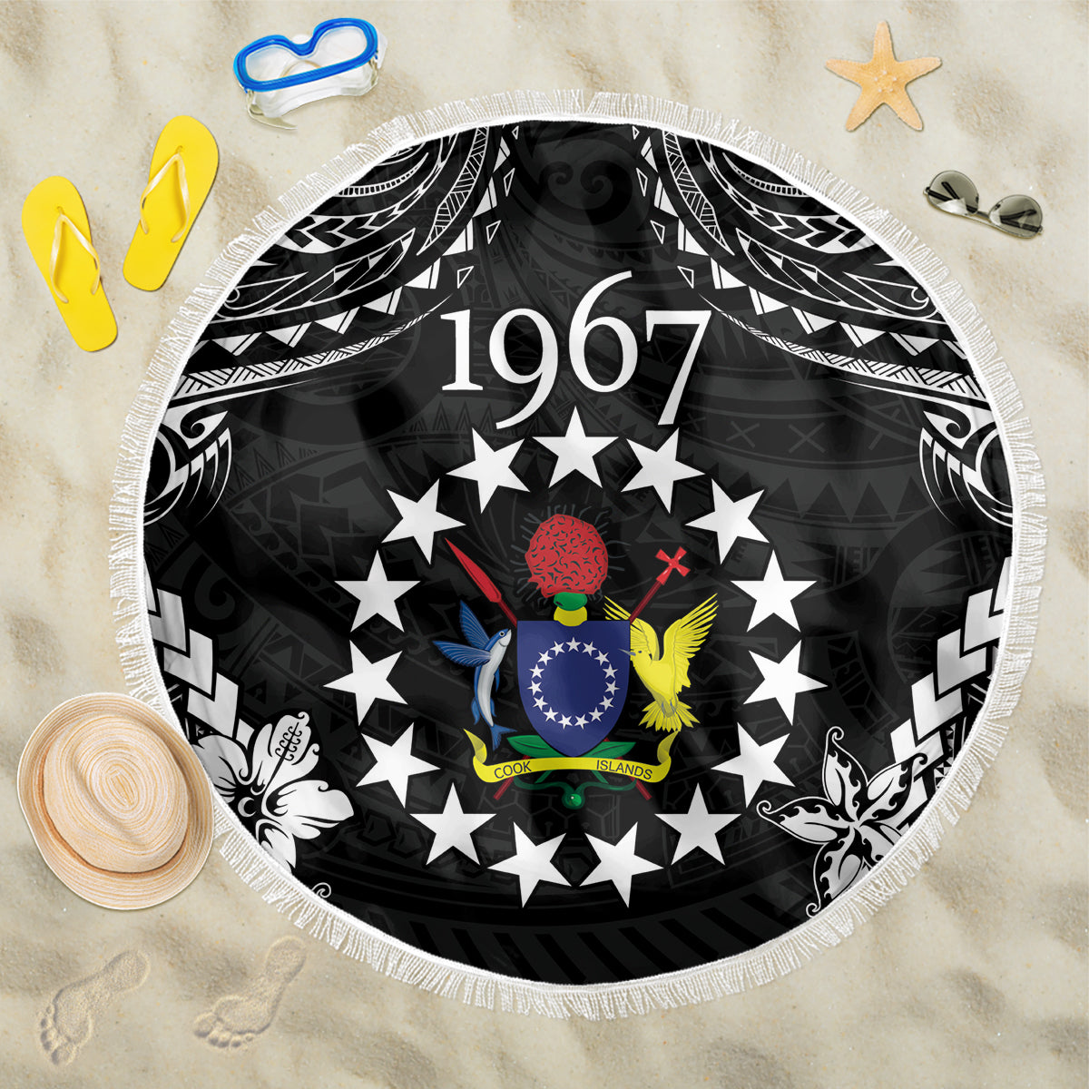 Cook Islands Ra o te Ui Ariki Est 1967 Beach Blanket LT9 One Size 150cm Black - Polynesian Pride