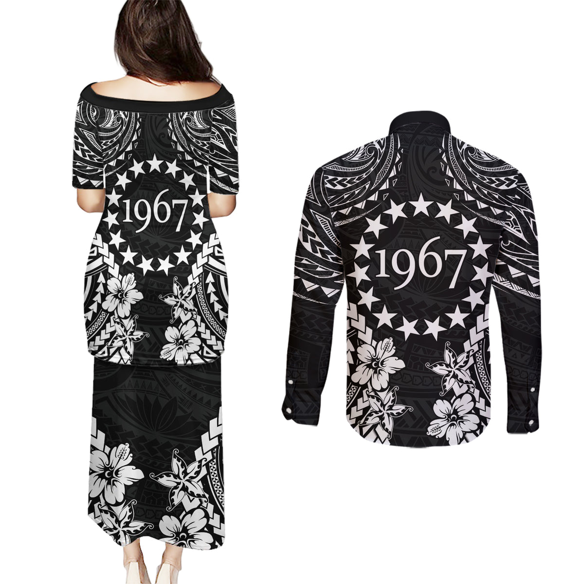 Cook Islands Ra o te Ui Ariki Est 1967 Couples Matching Puletasi and Long Sleeve Button Shirt LT9 - Polynesian Pride