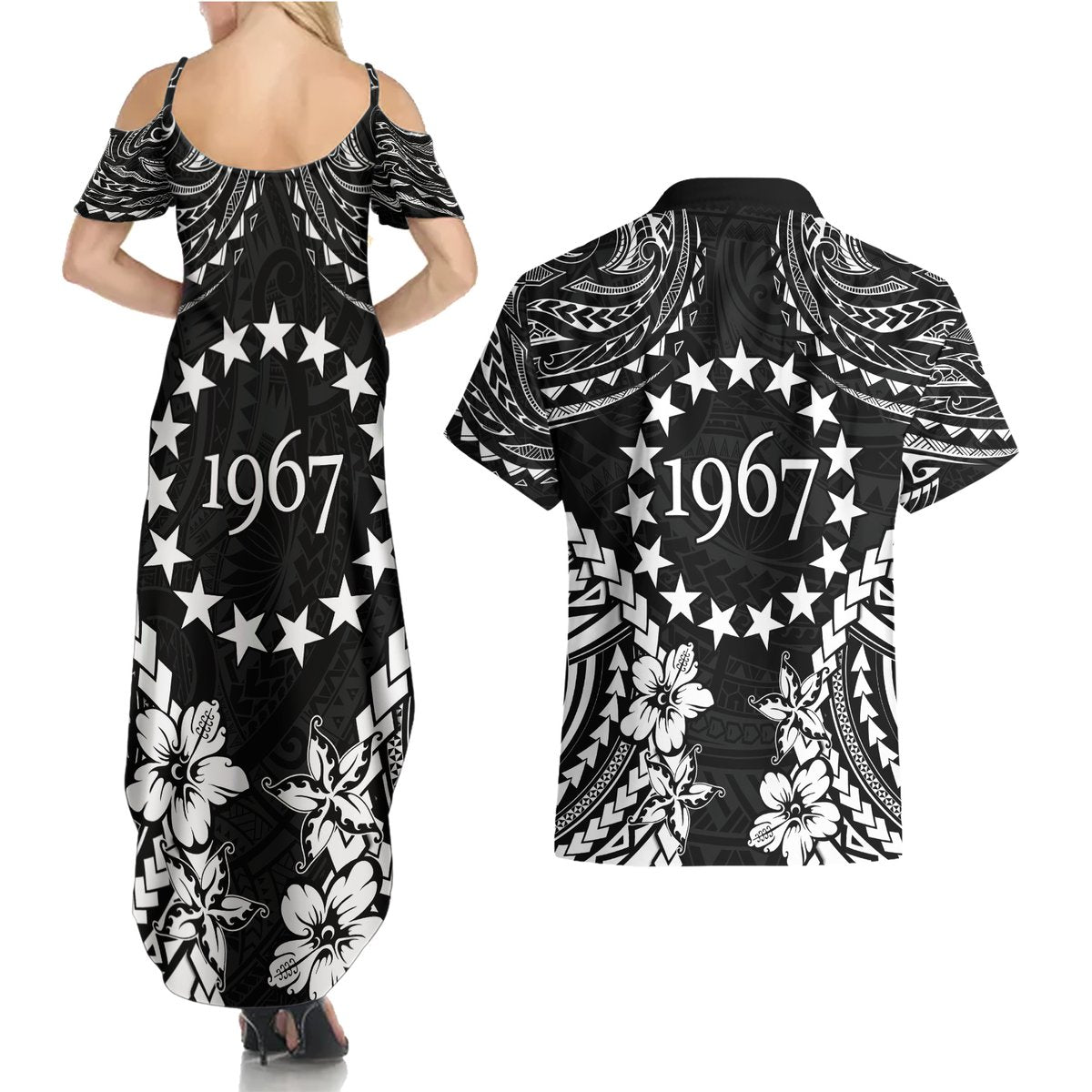 Cook Islands Ra o te Ui Ariki Est 1967 Couples Matching Summer Maxi Dress and Hawaiian Shirt LT9 - Polynesian Pride