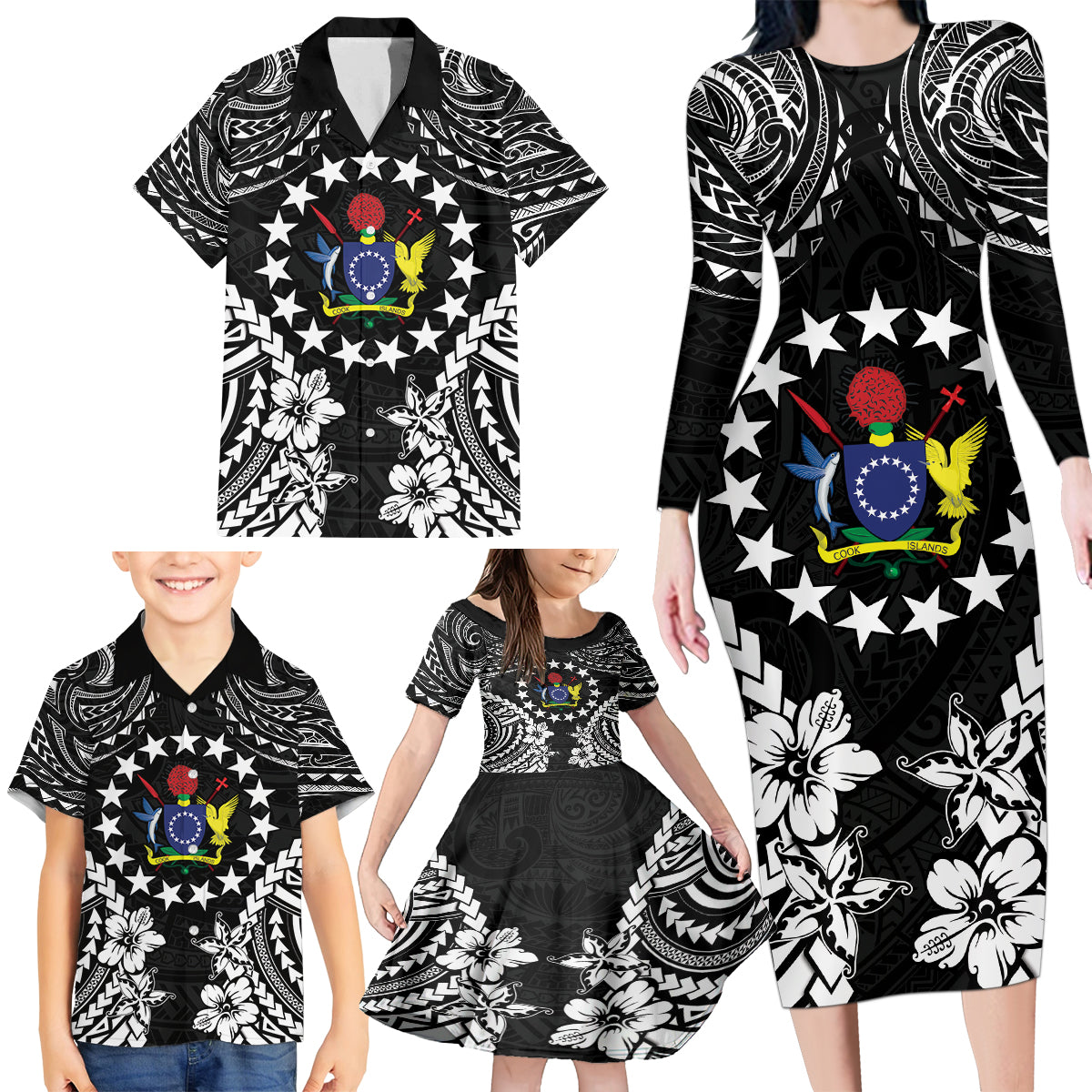 Cook Islands Ra o te Ui Ariki Est 1967 Family Matching Long Sleeve Bodycon Dress and Hawaiian Shirt