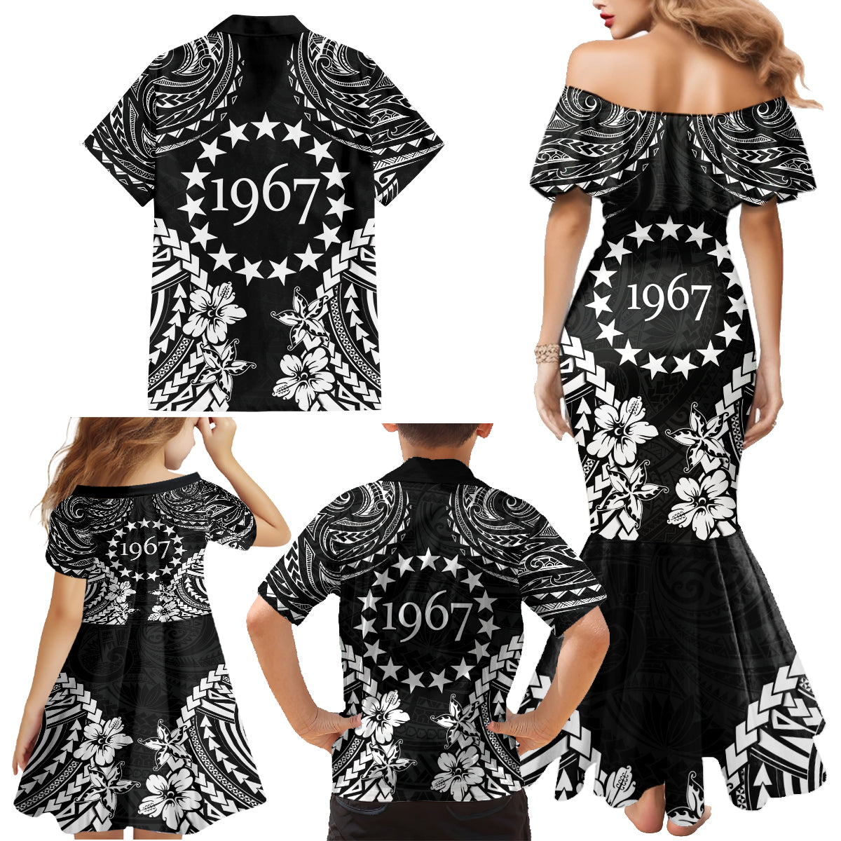 Cook Islands Ra o te Ui Ariki Est 1967 Family Matching Mermaid Dress and Hawaiian Shirt