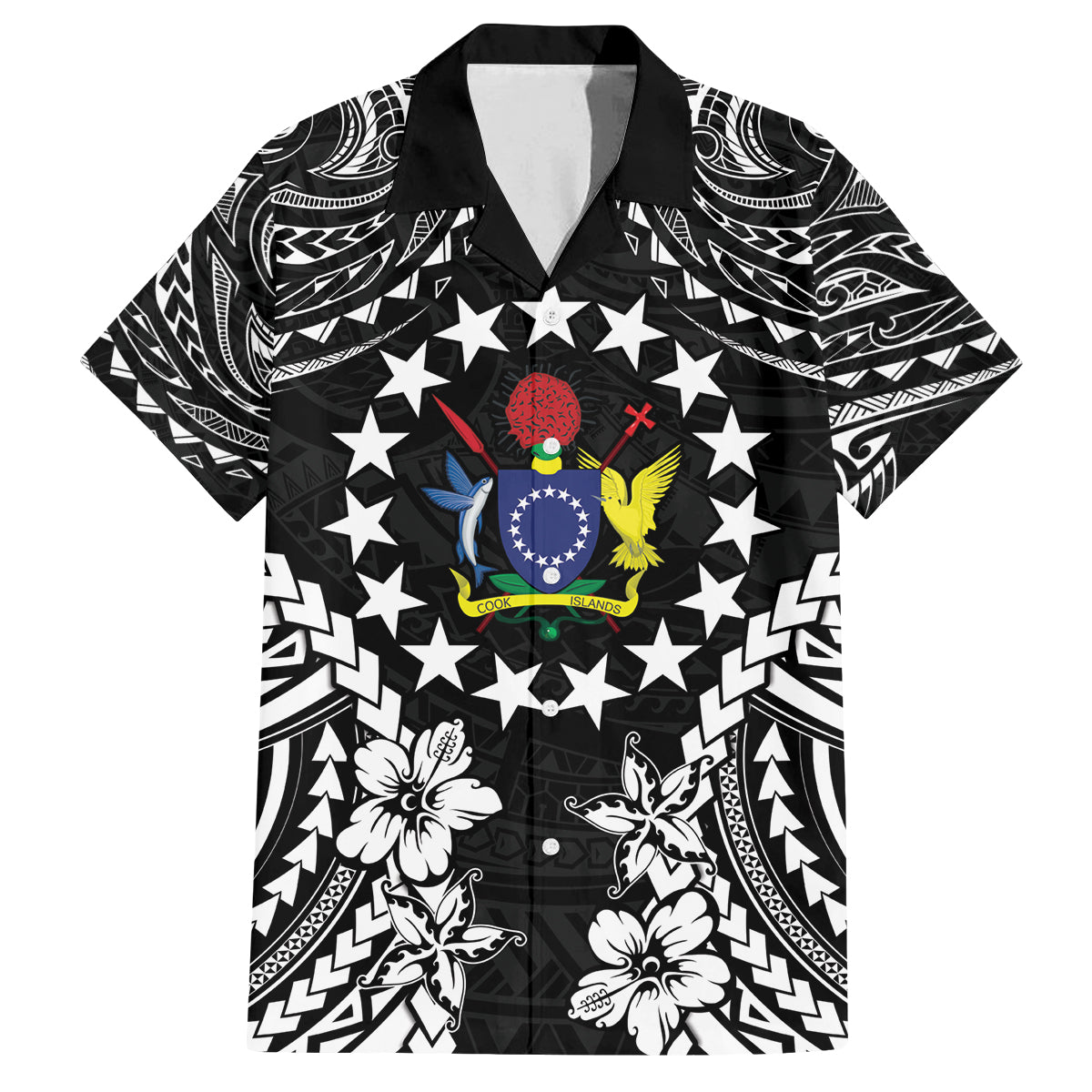 Cook Islands Ra o te Ui Ariki Est 1967 Family Matching Puletasi and Hawaiian Shirt LT9 Dad's Shirt - Short Sleeve Black - Polynesian Pride