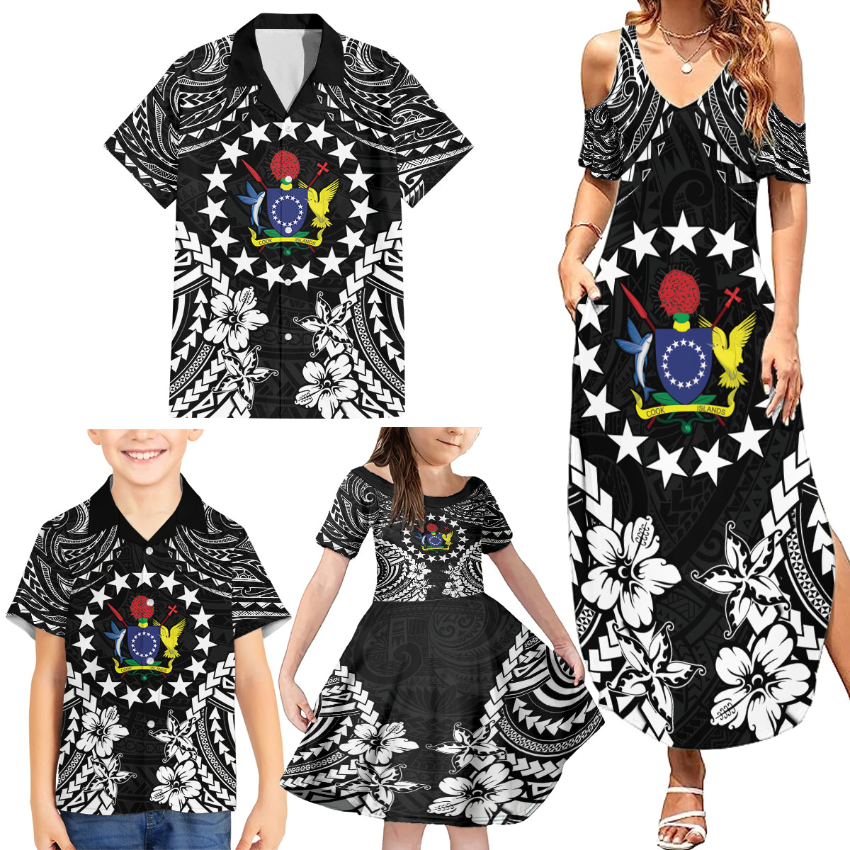 Cook Islands Ra o te Ui Ariki Est 1967 Family Matching Summer Maxi Dress and Hawaiian Shirt LT9 - Polynesian Pride