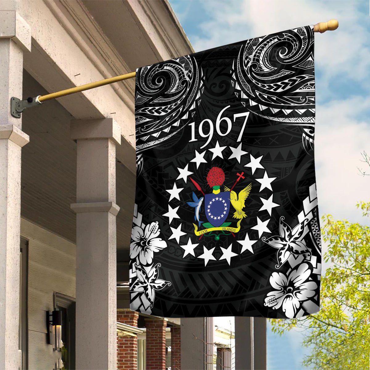 Cook Islands Ra o te Ui Ariki Est 1967 Garden Flag LT9 House Flag Black - Polynesian Pride