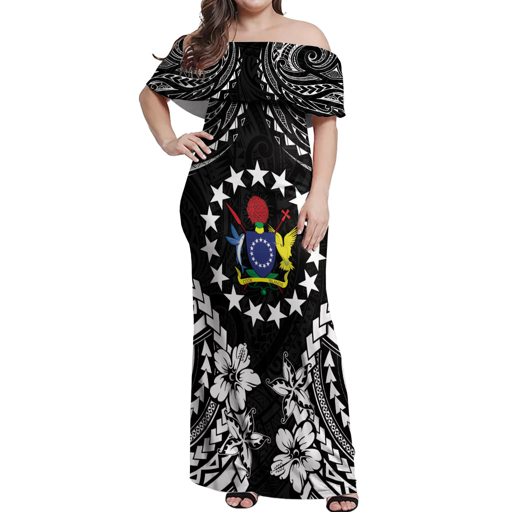 Cook Islands Ra o te Ui Ariki Est 1967 Off Shoulder Maxi Dress LT9 Women Black - Polynesian Pride