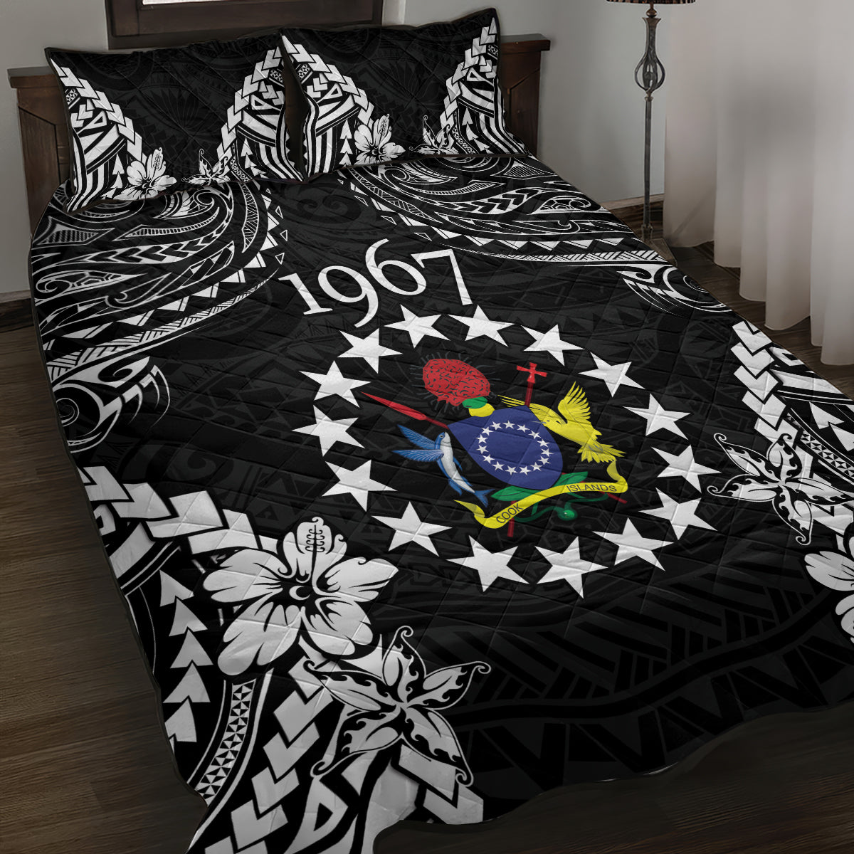 Cook Islands Ra o te Ui Ariki Est 1967 Quilt Bed Set LT9 Black - Polynesian Pride