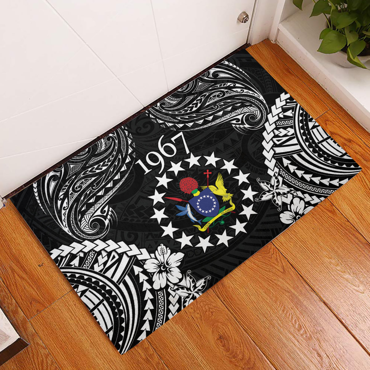 Cook Islands Ra o te Ui Ariki Est 1967 Rubber Doormat LT9 Black - Polynesian Pride