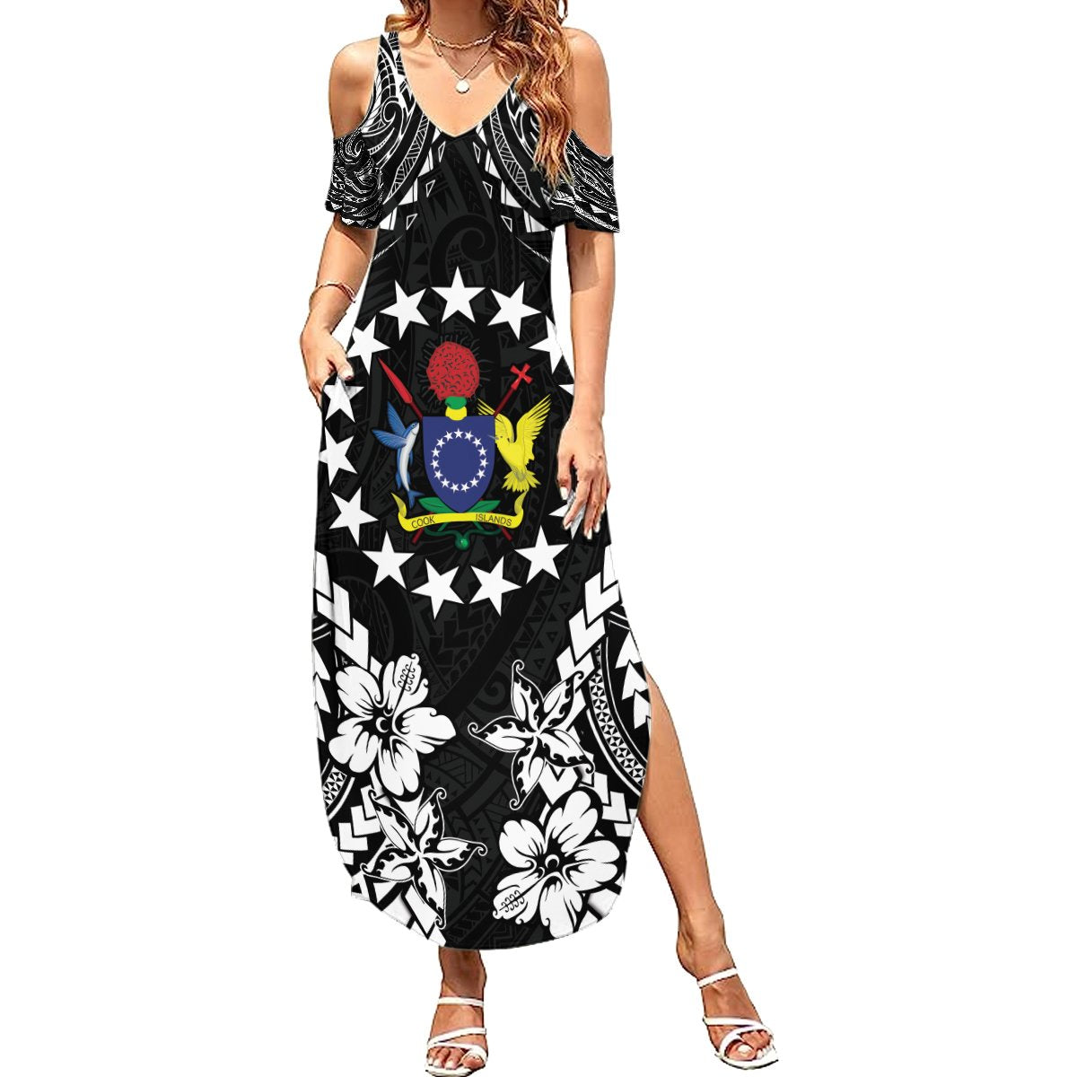 Cook Islands Ra o te Ui Ariki Est 1967 Summer Maxi Dress LT9 Women Black - Polynesian Pride