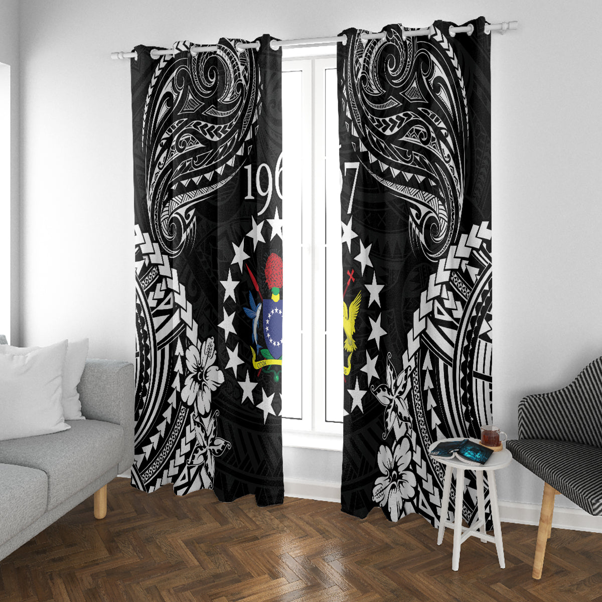 Cook Islands Ra o te Ui Ariki Est 1967 Window Curtain LT9 With Grommets Black - Polynesian Pride