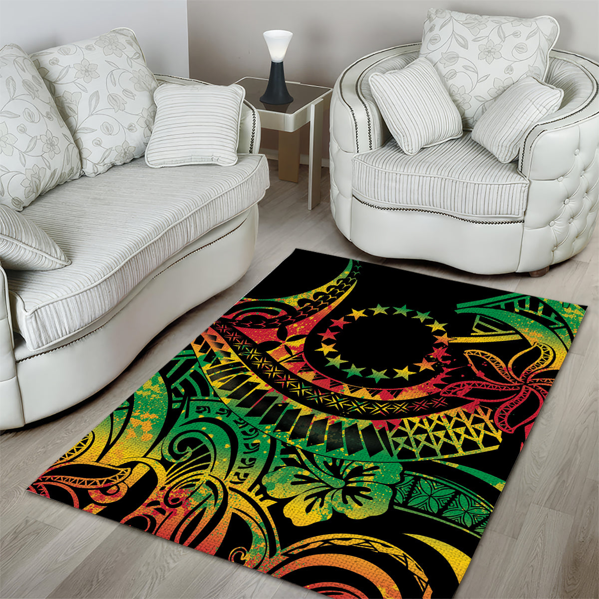 Cook Islands 15 Stars Area Rug Kuki Airani Polynesian Tribal Wave Tattoo