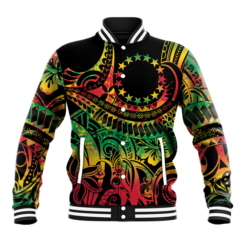 Cook Islands 15 Stars Baseball Jacket Kuki Airani Polynesian Tribal Wave Tattoo LT9 Unisex Reggae - Polynesian Pride