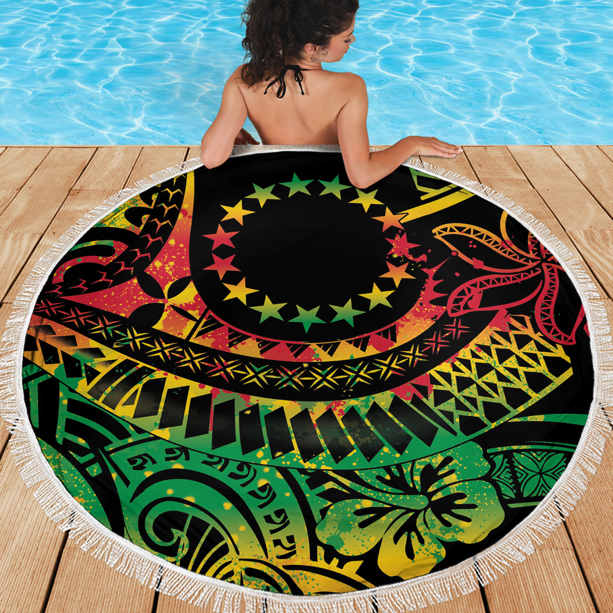 Cook Islands 15 Stars Beach Blanket Kuki Airani Polynesian Tribal Wave Tattoo LT9 - Polynesian Pride