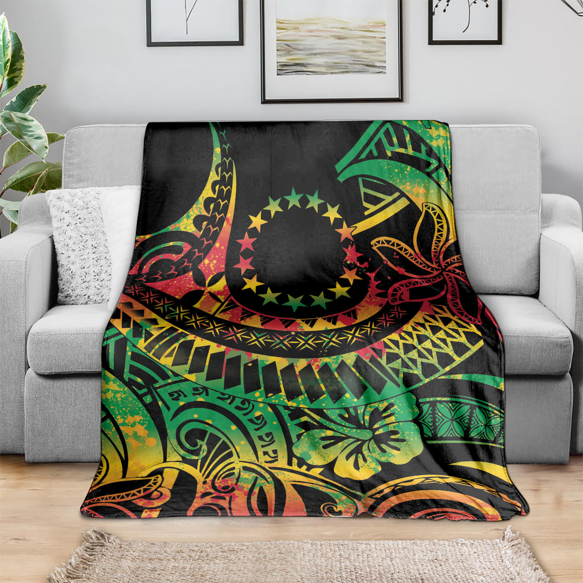 Cook Islands 15 Stars Blanket Kuki Airani Polynesian Tribal Wave Tattoo LT9 - Polynesian Pride