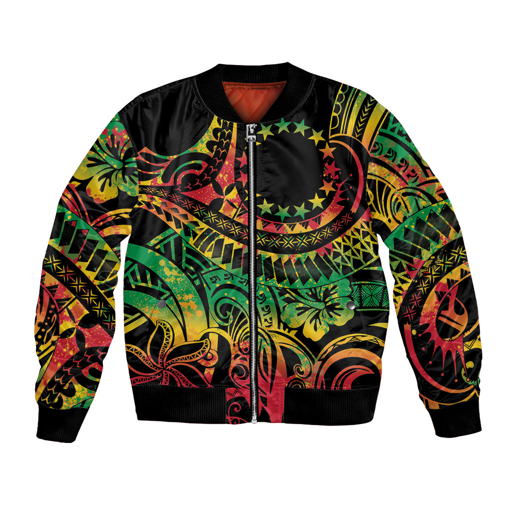 Cook Islands 15 Stars Bomber Jacket Kuki Airani Polynesian Tribal Wave Tattoo LT9 Unisex Reggae - Polynesian Pride