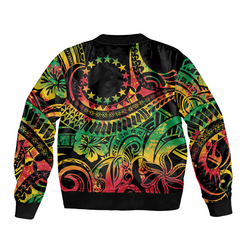 Cook Islands 15 Stars Bomber Jacket Kuki Airani Polynesian Tribal Wave Tattoo LT9 - Polynesian Pride