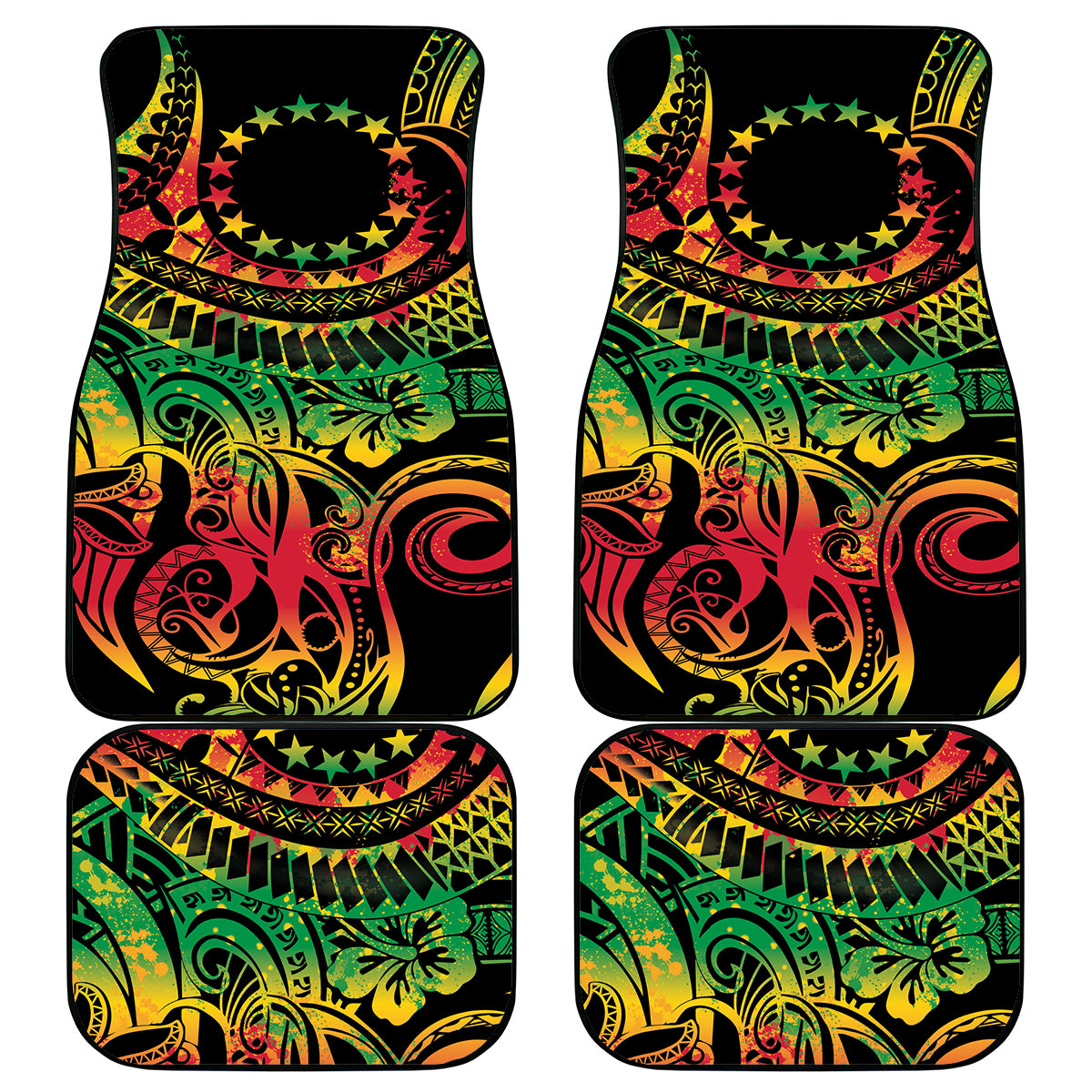 Cook Islands 15 Stars Car Mats Kuki Airani Polynesian Tribal Wave Tattoo LT9 - Polynesian Pride
