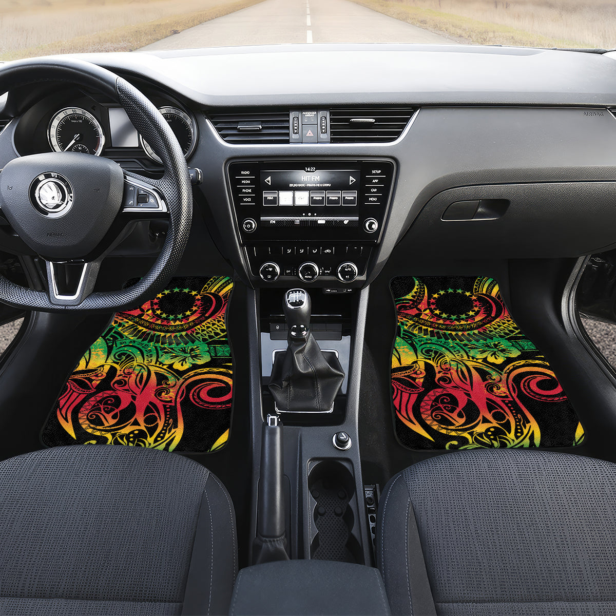 Cook Islands 15 Stars Car Mats Kuki Airani Polynesian Tribal Wave Tattoo LT9 Set 2pcs - Front Reggae - Polynesian Pride