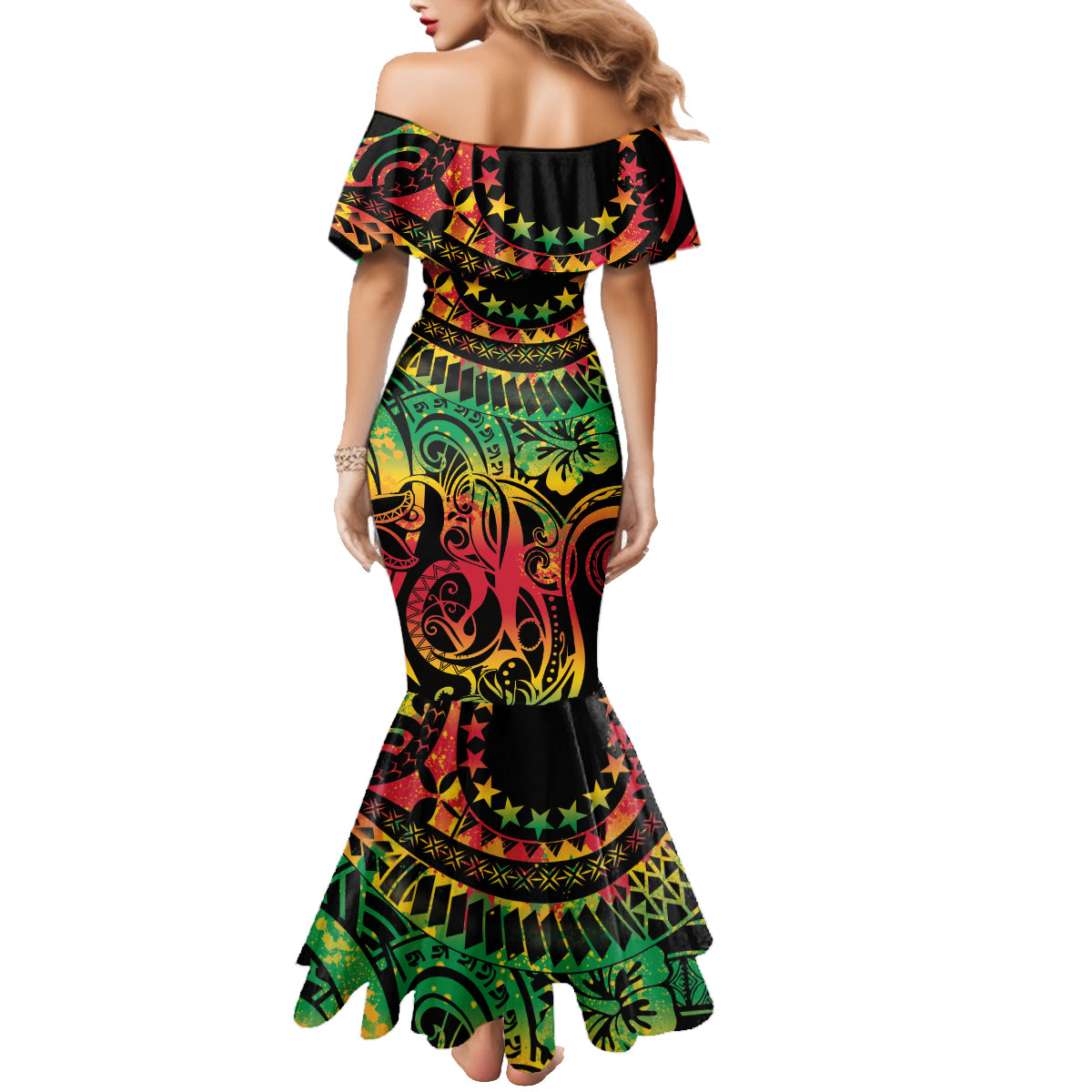 Cook Islands 15 Stars Family Matching Mermaid Dress and Hawaiian Shirt Kuki Airani Polynesian Tribal Wave Tattoo