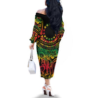 Cook Islands 15 Stars Family Matching Off The Shoulder Long Sleeve Dress and Hawaiian Shirt Kuki Airani Polynesian Tribal Wave Tattoo