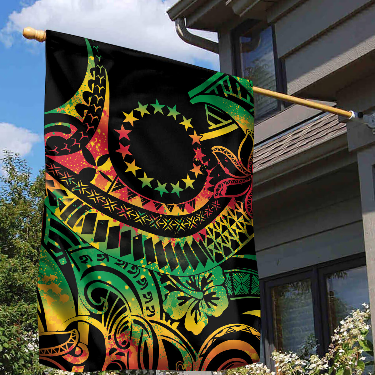Cook Islands 15 Stars Garden Flag Kuki Airani Polynesian Tribal Wave Tattoo LT9 - Polynesian Pride
