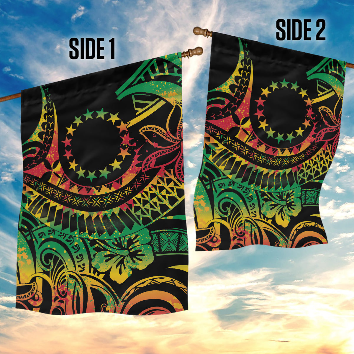 Cook Islands 15 Stars Garden Flag Kuki Airani Polynesian Tribal Wave Tattoo LT9 - Polynesian Pride