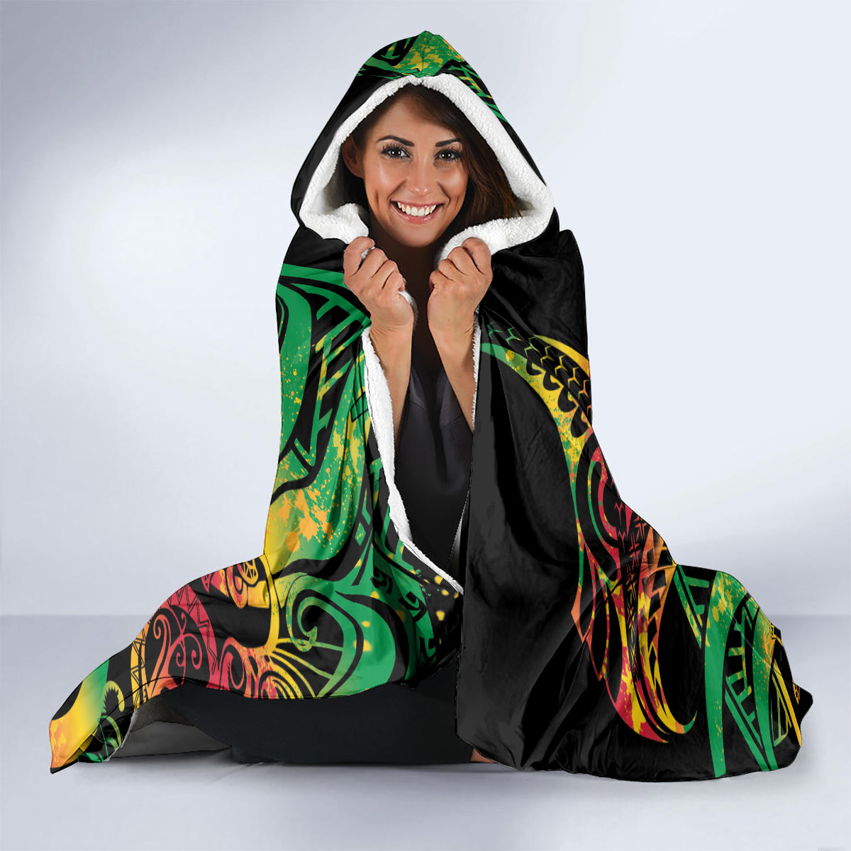 Cook Islands 15 Stars Hooded Blanket Kuki Airani Polynesian Tribal Wave Tattoo LT9 - Polynesian Pride