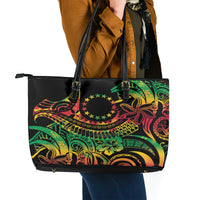 Cook Islands 15 Stars Leather Tote Bag Kuki Airani Polynesian Tribal Wave Tattoo LT9 - Polynesian Pride