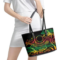 Cook Islands 15 Stars Leather Tote Bag Kuki Airani Polynesian Tribal Wave Tattoo LT9 - Polynesian Pride