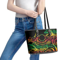 Cook Islands 15 Stars Leather Tote Bag Kuki Airani Polynesian Tribal Wave Tattoo LT9 - Polynesian Pride