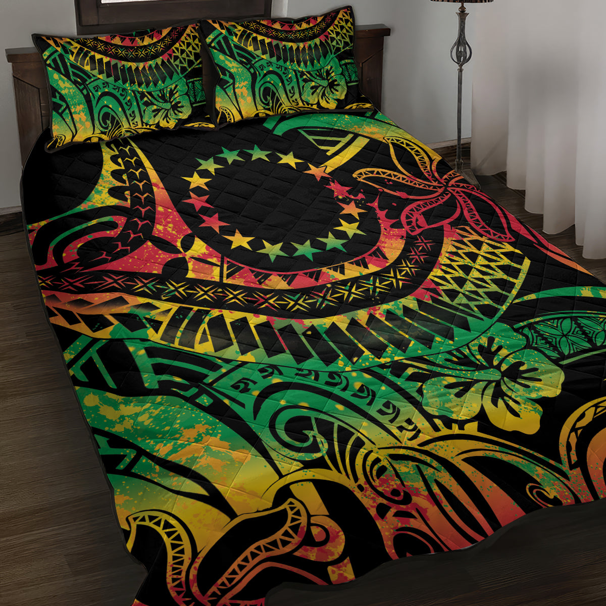 Cook Islands 15 Stars Quilt Bed Set Kuki Airani Polynesian Tribal Wave Tattoo LT9 Reggae - Polynesian Pride