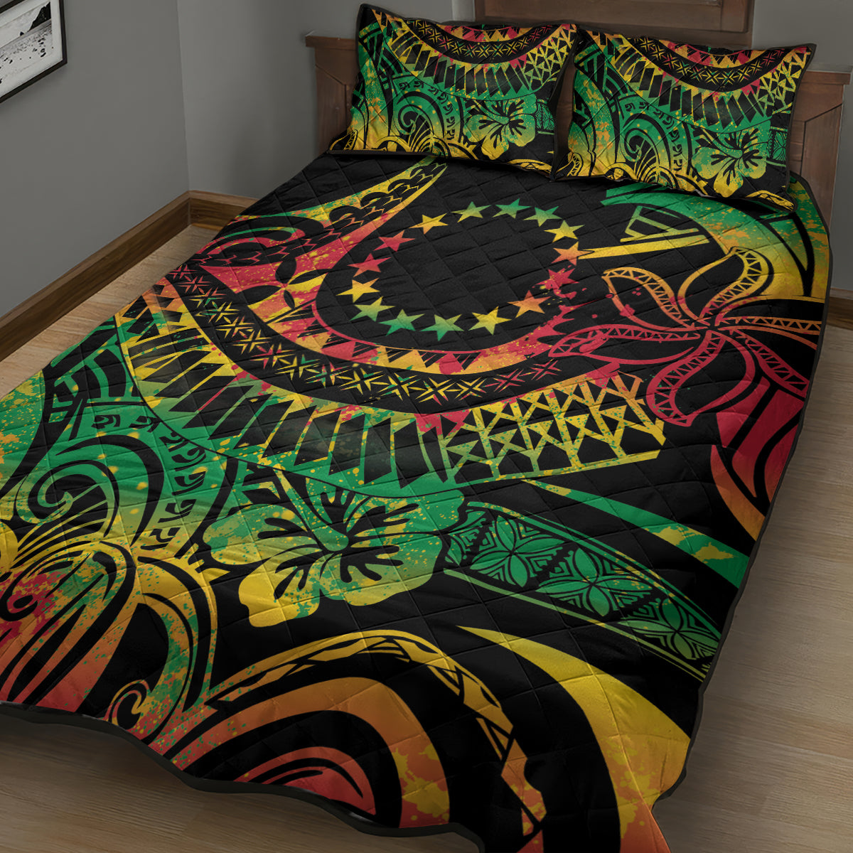 Cook Islands 15 Stars Quilt Bed Set Kuki Airani Polynesian Tribal Wave Tattoo LT9 - Polynesian Pride