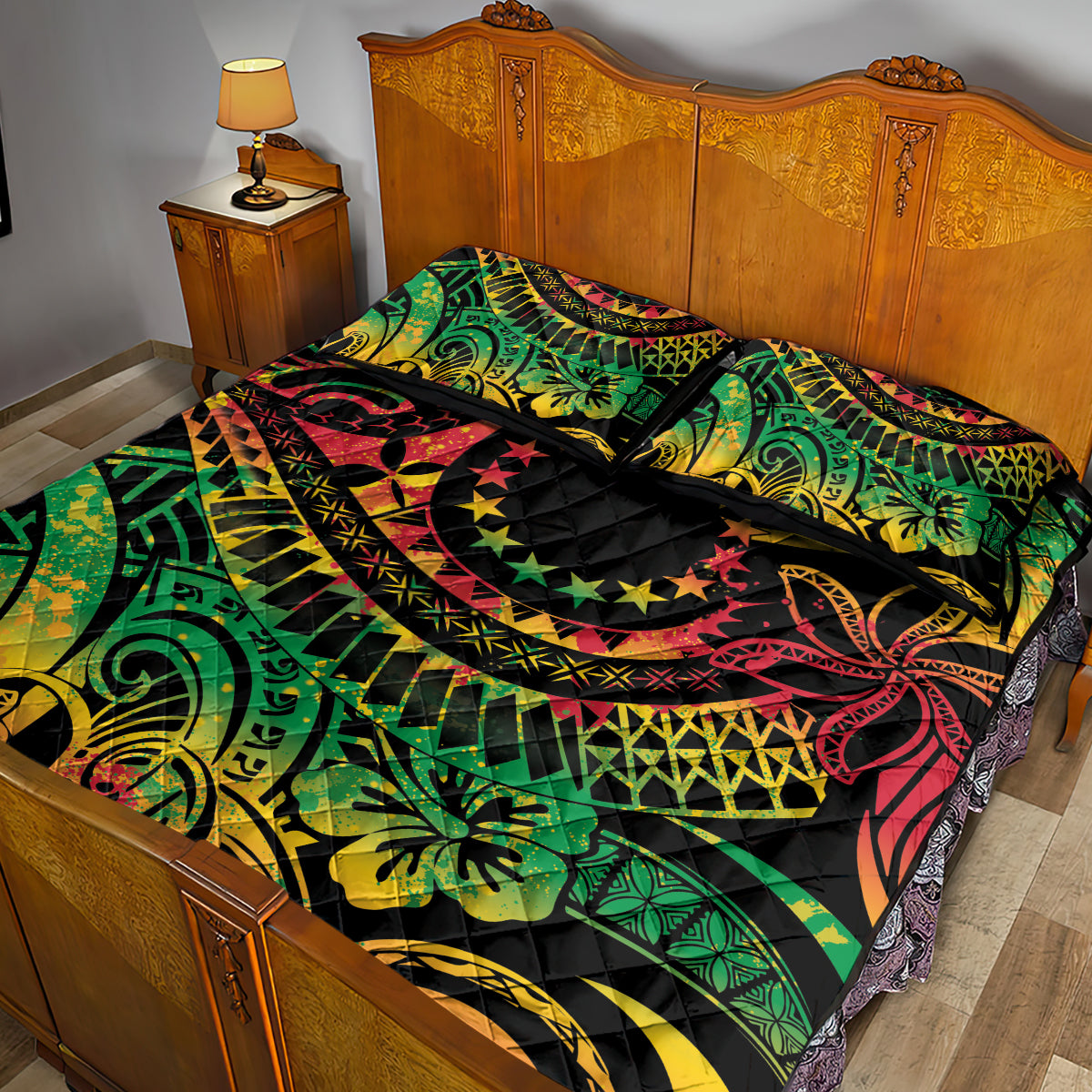 Cook Islands 15 Stars Quilt Bed Set Kuki Airani Polynesian Tribal Wave Tattoo LT9 - Polynesian Pride