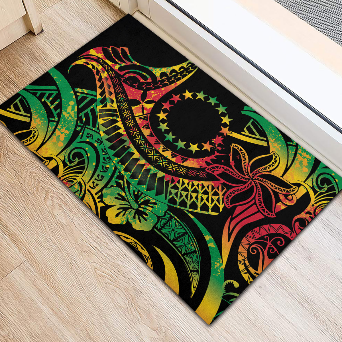Cook Islands 15 Stars Rubber Doormat Kuki Airani Polynesian Tribal Wave Tattoo LT9 - Polynesian Pride