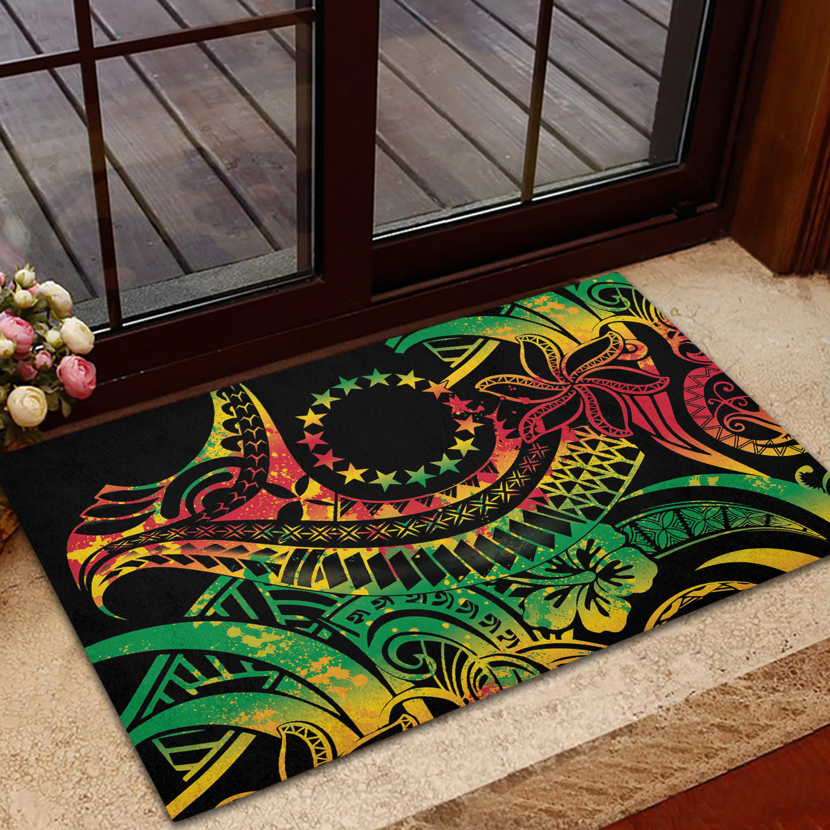 Cook Islands 15 Stars Rubber Doormat Kuki Airani Polynesian Tribal Wave Tattoo LT9 - Polynesian Pride
