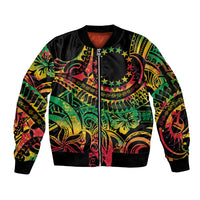 Cook Islands 15 Stars Sleeve Zip Bomber Jacket Kuki Airani Polynesian Tribal Wave Tattoo LT9 Unisex Reggae - Polynesian Pride