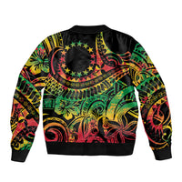 Cook Islands 15 Stars Sleeve Zip Bomber Jacket Kuki Airani Polynesian Tribal Wave Tattoo LT9 - Polynesian Pride