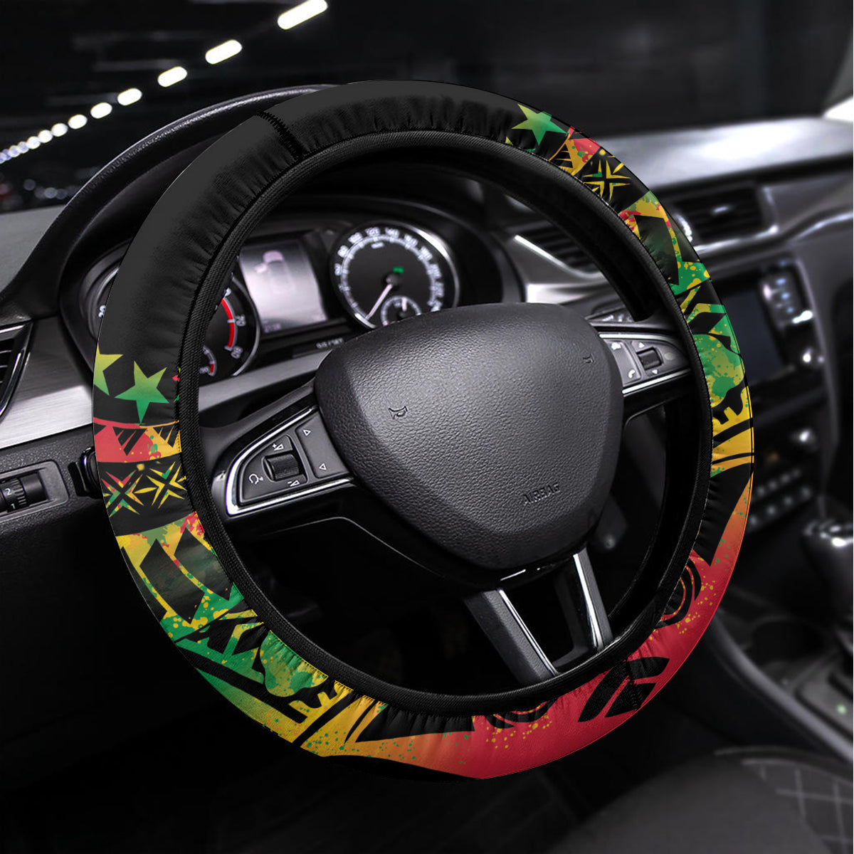 Cook Islands 15 Stars Steering Wheel Cover Kuki Airani Polynesian Tribal Wave Tattoo LT9 Universal Fit Reggae - Polynesian Pride