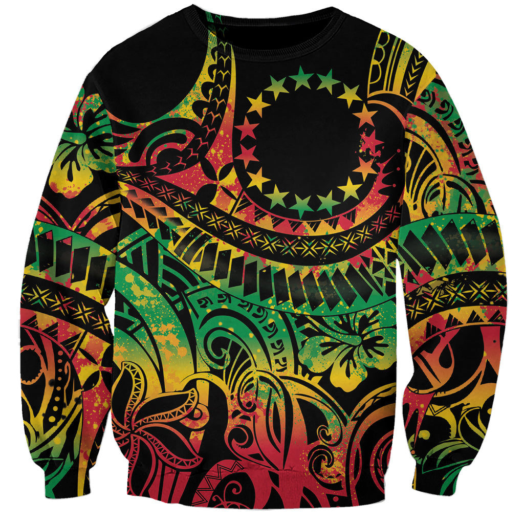 Cook Islands 15 Stars Sweatshirt Kuki Airani Polynesian Tribal Wave Tattoo LT9 Unisex Reggae - Polynesian Pride