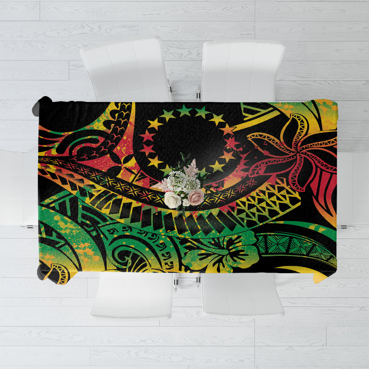 Cook Islands 15 Stars Tablecloth Kuki Airani Polynesian Tribal Wave Tattoo LT9 Reggae - Polynesian Pride