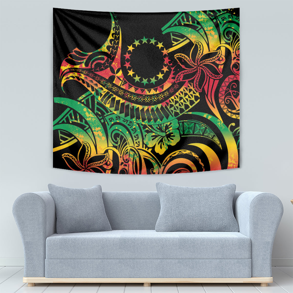 Cook Islands 15 Stars Tapestry Kuki Airani Polynesian Tribal Wave Tattoo LT9 - Polynesian Pride
