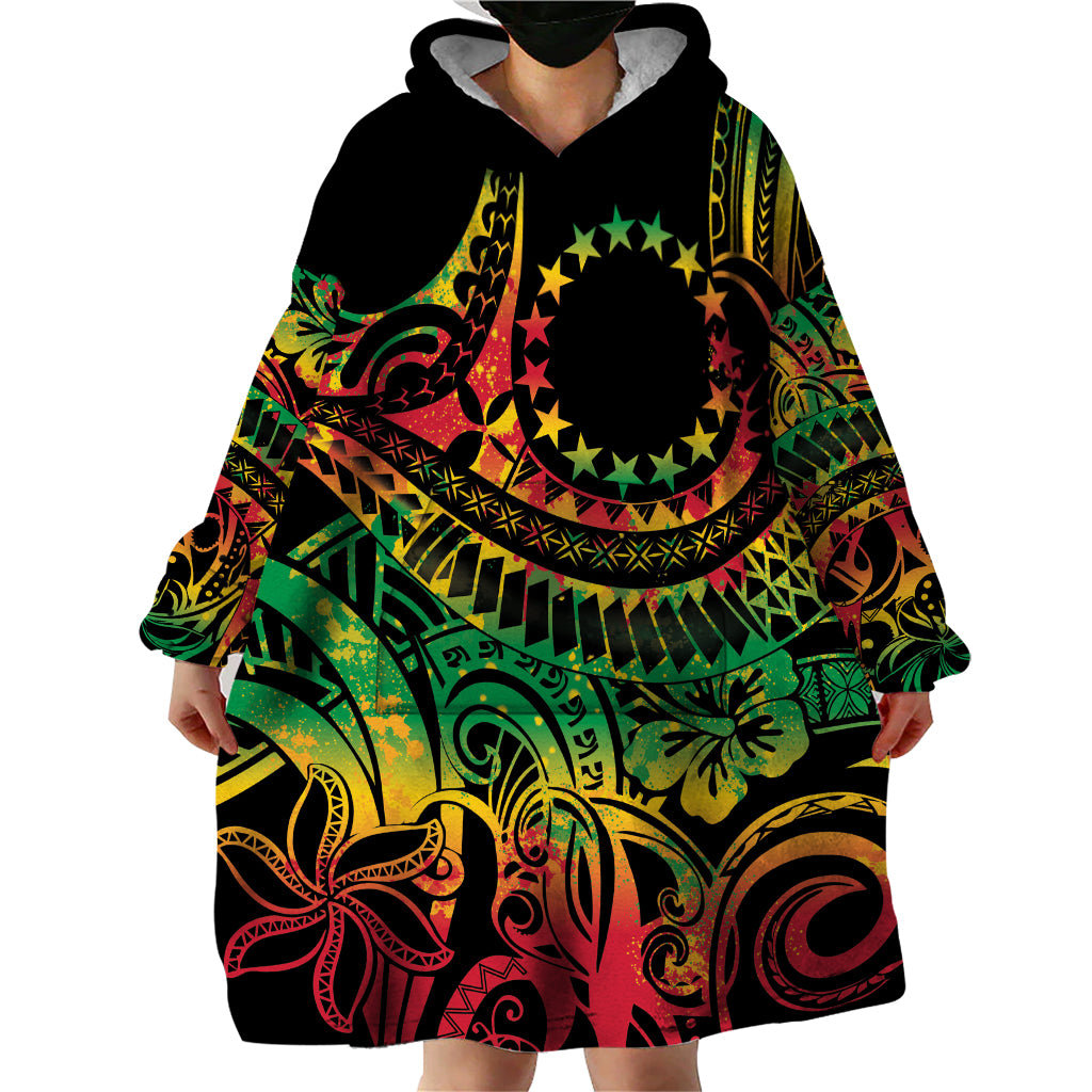 Cook Islands 15 Stars Wearable Blanket Hoodie Kuki Airani Polynesian Tribal Wave Tattoo