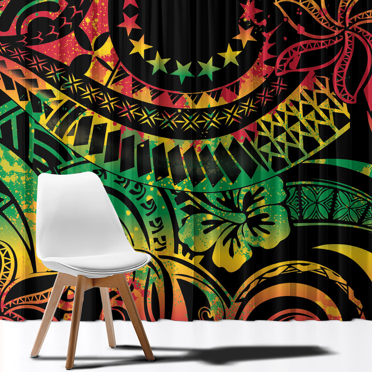 Cook Islands 15 Stars Window Curtain Kuki Airani Polynesian Tribal Wave Tattoo LT9 - Polynesian Pride