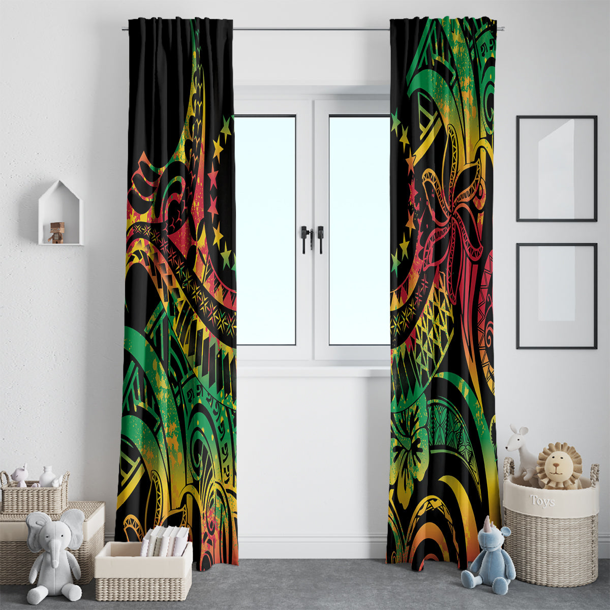 Cook Islands 15 Stars Window Curtain Kuki Airani Polynesian Tribal Wave Tattoo LT9 - Polynesian Pride