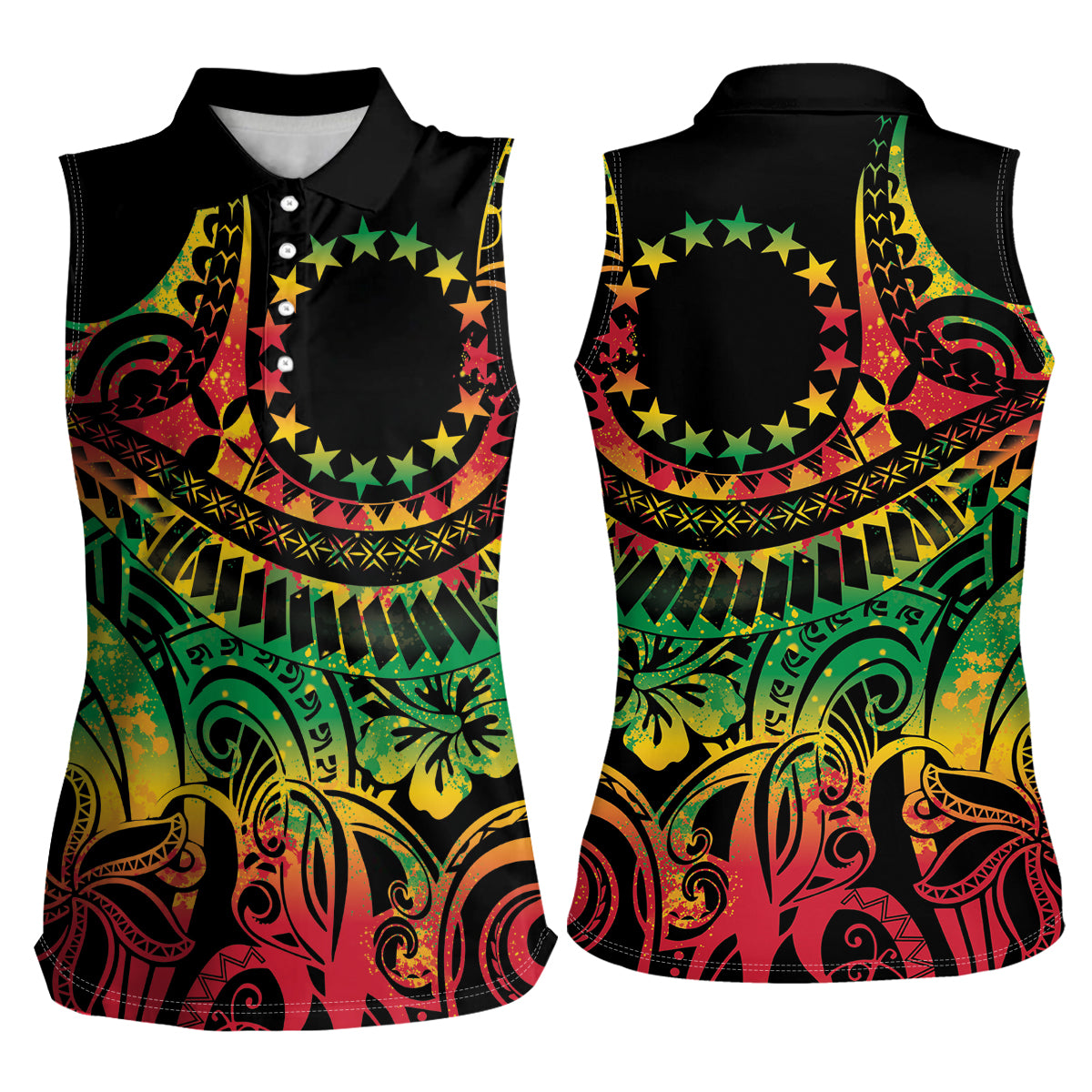 Cook Islands 15 Stars Women Sleeveless Polo Shirt Kuki Airani Polynesian Tribal Wave Tattoo
