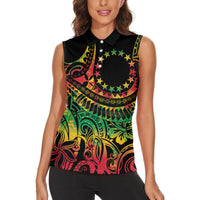 Cook Islands 15 Stars Women Sleeveless Polo Shirt Kuki Airani Polynesian Tribal Wave Tattoo