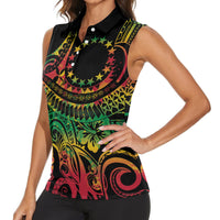 Cook Islands 15 Stars Women Sleeveless Polo Shirt Kuki Airani Polynesian Tribal Wave Tattoo